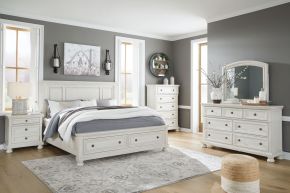 Signature Design by Ashley® B742/31/36/58/76/99 Robbinsdale - Antique White - 5 Pc. - Dresser, Mirror, King Panel Storage Bed