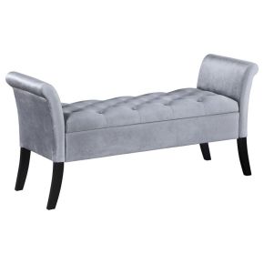 Coaster Fine Furniture 910239 Farrah - Velvet Upholstered Rolled Arm Storage Bench - Silver