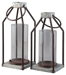 Signature Design by Ashley® A2000346 Diedrick - Lantern Set (Set of 2) - Gray / Black