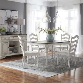 Liberty Furniture 244-CD-5LTS Magnolia Manor - 5 Piece Leg Table Set - Antique White & Weathered Bark