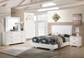 CoasterEssence 203500F-S4L Felicity - 4 Piece Upholstered Full Bedroom Set - White High Gloss