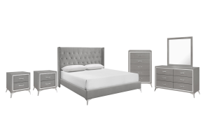 New Classic 00-3365G-16N Huxley - 6/6 Eastern King 6 Piece Bedroom Set (Bed & Dresser & Mirror & Chest & 2 Nightstands) - Gray