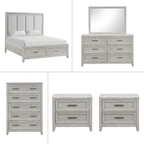 New Classic 00-2442-36N Fiona - 5/0 Queen 6 Piece Bedroom Set (Bed & Dresser & Mirror & Chest & 2 Nightstands) - Gray