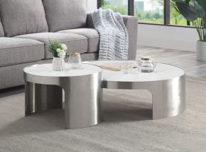 ACME LV00223 Abilene - Coffee Table - Marble & Brush Silver Finish