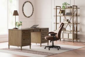 Signature Design by Ashley® H769/21/70/H220-05A Roanhowe - Brown - 3 Pc. - Home Office Desk, Bookcase, Swivel Desk Chair