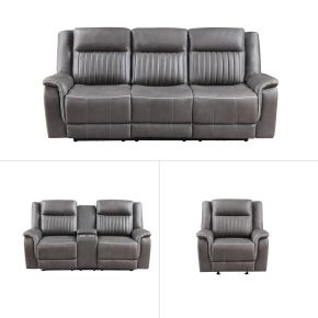 New Classic 20-2506-3NP Enzo - 3 Piece Manual Sofa & Loveseat & Recliner - Gray