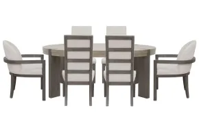 Pulaski Furniture P402230-KIT53 Pulaski Furniture P402230-KIT53 Anderson Park - Round Dining Table With 4 Upholstered Side Chairs And 2 Host Chairs - Moose Trail / Frontier Brown