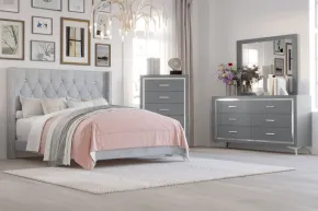 New Classic 00-3365G-24C New Classic 00-3365G-24C Huxley - 6/0 Western King 4 Piece Bedroom Set (Bed & Dresser & Mirror & Chest) - Gray