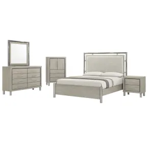 New Classic 00-B1248-25C New Classic 00-B1248-25C Lennox - 6/0 California King 5 Piece Bedroom Set (Bed, Dresser, Mirror, Chest, Nightstand) - Gray / Silver