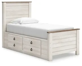 Ashley Furniture B267B21 Ashley Furniture B267B21 Willowton - Twin Panel Bed With 2 Storage Drawers - Whitewash