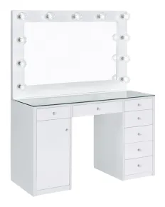 CoasterEssence 931143 Acena - 7-Drawer Vanity Set With Lighting - White High Gloss
