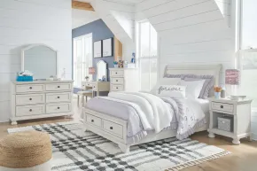 Ashley Furniture B742/21/26/45/87/84S/183/91(2)/22/25 Ashley Furniture B742/21/26/45/87/84S/183/91(2)/22/25 Robbinsdale - 10 Pc. - Dresser, Mirror, Chest, Full Sleigh Storage Bed, 2 Nightstands, Vanity Set - Antique White