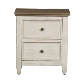 Liberty Furniture 824-BR63 Heartland - 2 Drawer Nightstand With Charging Station - Antique White / Tobacco Tops