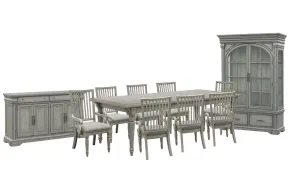 Pulaski Furniture P091240-KIT23 Pulaski Furniture P091240-KIT23 Madison Ridge - Extendable Leg Dining Table With 8 Arm Chairs, Server And China - Bluff Gray