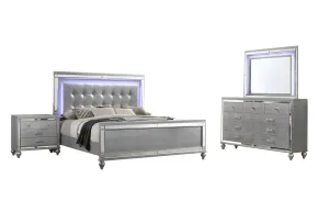New Classic 02-9698S-14N New Classic 02-9698S-14N Valentino - Eastern King 4 Piece Bedroom Set (Bed, Dresser, Mirror, Nighstand) - Silver