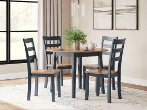 Ashley Furniture D399/15/01(2) Ashley Furniture D399/15/01(2) Gesthaven - 5 Pc. - Round Dining Room Drop Leaf Table, 4 Side Chairs - Natural / Blue