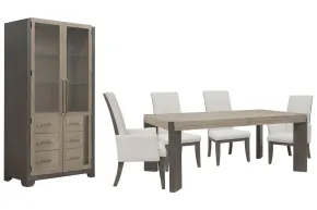 Pulaski Furniture P402240-KIT87 Pulaski Furniture P402240-KIT87 Anderson Park - Leg Dining Table With 2 Upholstered Side Chairs, 2 Upholstered Arm Chairs And China Cabinet - Moose Trail / Frontier Brown