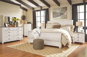 Ashley Furniture B267/31/36/46/78/76/97 Ashley Furniture B267/31/36/46/78/76/97 Willowton - 6 Pc. - Dresser, Mirror, Chest, King Sleigh Bed - Whitewash