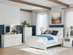 Ashley Furniture B139/31/35/46/71/196/91(2) Ashley Furniture B139/31/35/46/71/196/91(2) Bostwick Shoals - 7 Pc. - Dresser, Mirror, Chest, Queen Panel Bed With Framed Footboard, 2 Nightstands - White