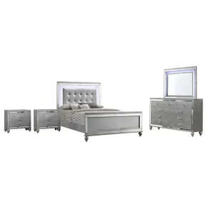 New Classic 02-9698S-35N New Classic 02-9698S-35N Valentino - 5/0 Queen 5 Piece Bedroom Set (Bed & Dresser & Mirror & 2 Nightstands) - Silver