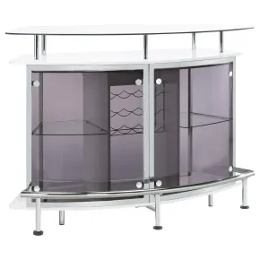 CoasterEssence 182235 Gideon - Curved Glass Top Home Bar Cabinet - White High Gloss