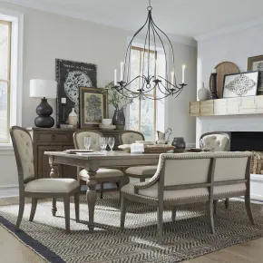Liberty Furniture 615-DR-O6LTS Liberty Furniture 615-DR-O6LTS Americana Farmhouse - 6 Piece Leg Table Set (Upholstered Tufted Back Side Chairs) - Dusty Taupe