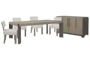 Pulaski Furniture P402240-KIT2 Pulaski Furniture P402240-KIT2 Anderson Park - Leg Dining Table With 4 Klismos Dining Chairs And Sideboard - Moose Trail / Frontier Brown