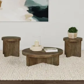Coaster Fine Furniture 710138-S3 Kinkaid - 3 Piece Solid Wood Coffee And End Table Set - Brown