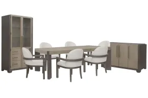 Pulaski Furniture P402240-KIT32 Pulaski Furniture P402240-KIT32 Anderson Park - Leg Dining Table With 6 Upholstered Host Chairs, Sideboard And China Cabinet - Moose Trail / Frontier Brown