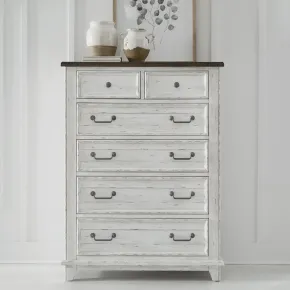 Liberty Furniture 237-BR41 River Place - 6 Drawer Chest - Riverstone White & Tobacco