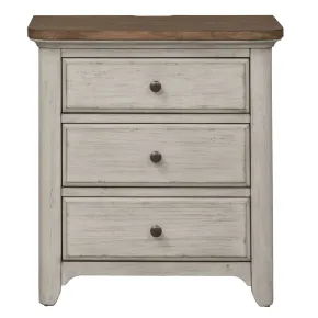 Liberty Furniture 652-BR61 Farmhouse Reimagined - 3 Drawer Nightstand With Charging Station - Antique White / Chestnut Tops