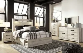 Ashley Furniture B192/31/36/57/54/160/92(2)/B100-13 Ashley Furniture B192/31/36/57/54/160/92(2)/B100-13 Cambeck - 8 Pc. - Dresser, Mirror, Queen Panel Bed with Side Storage Drawers, 2 Nightstands - Whitewash