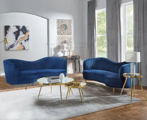 CoasterEssence 506861-S2 Sophia - 2 Piece Upholstered Channel Tufted Sofa Set - Blue