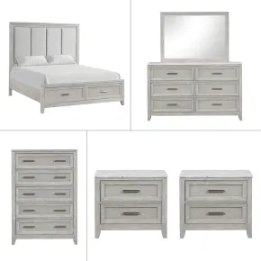 New Classic 00-2442-36N New Classic 00-2442-36N Fiona - 5/0 Queen 6 Piece Bedroom Set (Bed & Dresser & Mirror & Chest & 2 Nightstands) - Gray