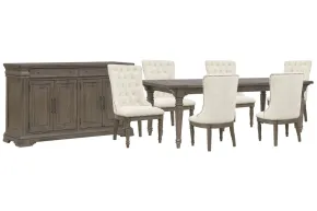 Pulaski Furniture P413240-KIT17 Pulaski Furniture P413240-KIT17 Madison Ridge - Extendable Leg Dining Table With 6 Host Chairs And Server - Natural Bark