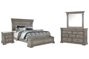 Pulaski Furniture P091-BR-K2-KIT4 Pulaski Furniture P091-BR-K2-KIT4 Madison Ridge - Queen Storage Bed, 2 Nightstands And Drawer Dresser With Framed Mirror - Heritage Taupe