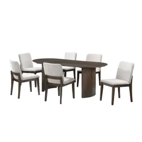 New Classic 40-D3434-OT6C New Classic 40-D3434-OT6C Kody - 79" Oval Fixed-Top Dining Table With 6 Chairs - Brown / Cream