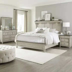 Liberty Furniture 457-BR-KMTDMN Liberty Furniture 457-BR-KMTDMN Ivy Hollow - 4 Piece Bedroom Set (King Mantle Bed, Dresser & Mirror, Nightstand) - Weathered Linen / Dusty Taupe