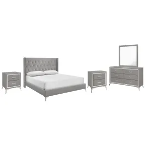 New Classic 00-3365G-15N New Classic 00-3365G-15N Huxley - 6/6 Eastern King 5 Piece Bedroom Set (Bed & Dresser & Mirror & 2 Nightstands) - Gray
