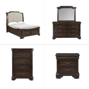 New Classic 00-493B-35C New Classic 00-493B-35C Lyndhurst - 5/0 Queen 5 Piece Bedroom Set (Bed, Dresser, Mirror, Chest, Nightstand) - Walnut
