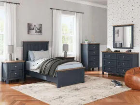 Ashley Furniture B414/21/26/53/52/86 Ashley Furniture B414/21/26/53/52/86 Landocken - 5 Pc. - Dresser, Mirror, Twin Panel Bed - Brown / Blue