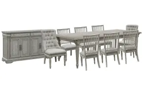Pulaski Furniture P091240-KIT46 Pulaski Furniture P091240-KIT46 Madison Ridge - Extendable Leg Dining Table With 6 Side Chairs, 2 Host Chairs And Server - Bluff Gray