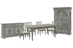 Pulaski Furniture P091240-KIT27 Pulaski Furniture P091240-KIT27 Madison Ridge - Extendable Leg Dining Table With 2 Side Chairs, 2 Arm Chairs, Server And China - Bluff Gray