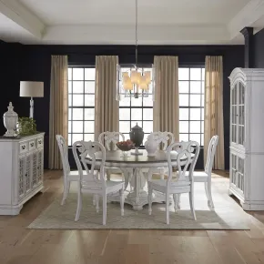 Liberty Furniture 244-DR-O7RPS Magnolia Manor - 7 Piece Round Ped Table Set (Splat Back Side Chair) - Antique White