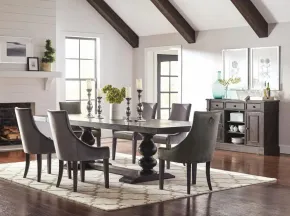 CoasterEssence 121231-S8G Phelps - 8 Piece Rectangular Dining Table Set - Distressed Noir