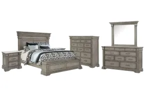 Pulaski Furniture P091-BR-K4-KIT6 Pulaski Furniture P091-BR-K4-KIT6 Madison Ridge - King Storage Bed, 2 Nightstands, Drawer Dresser With Framed Mirror And Master Chest - Heritage Taupe