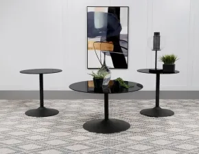 Coaster Fine Furniture 709688-S3 Ganso - 3 Piece Round Glass Top Coffee And End Table Set - Black
