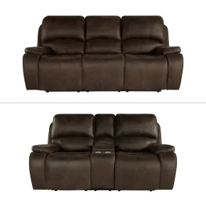 New Classic 20-093-2FP Brookings - 2 Piece P2 Sofa & Loveseat With Power Headrest & Footrest - Brown
