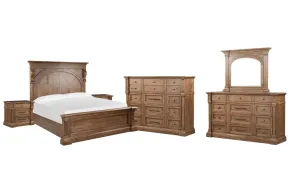 Pulaski Furniture BP444-180KGC-KIT6 Pulaski Furniture BP444-180KGC-KIT6 Gallant Grove - California King Panel Bed, 2 Nightstands, Drawer Dresser With Landscape Mirror And Tall Chest - Brown