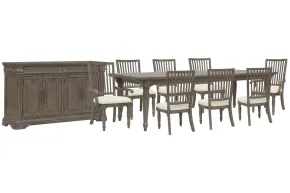 Pulaski Furniture P413240-KIT35 Pulaski Furniture P413240-KIT35 Madison Ridge - Extendable Leg Dining Table With 6 Side Chairs, 2 Arm Chairs And Server - Natural Bark